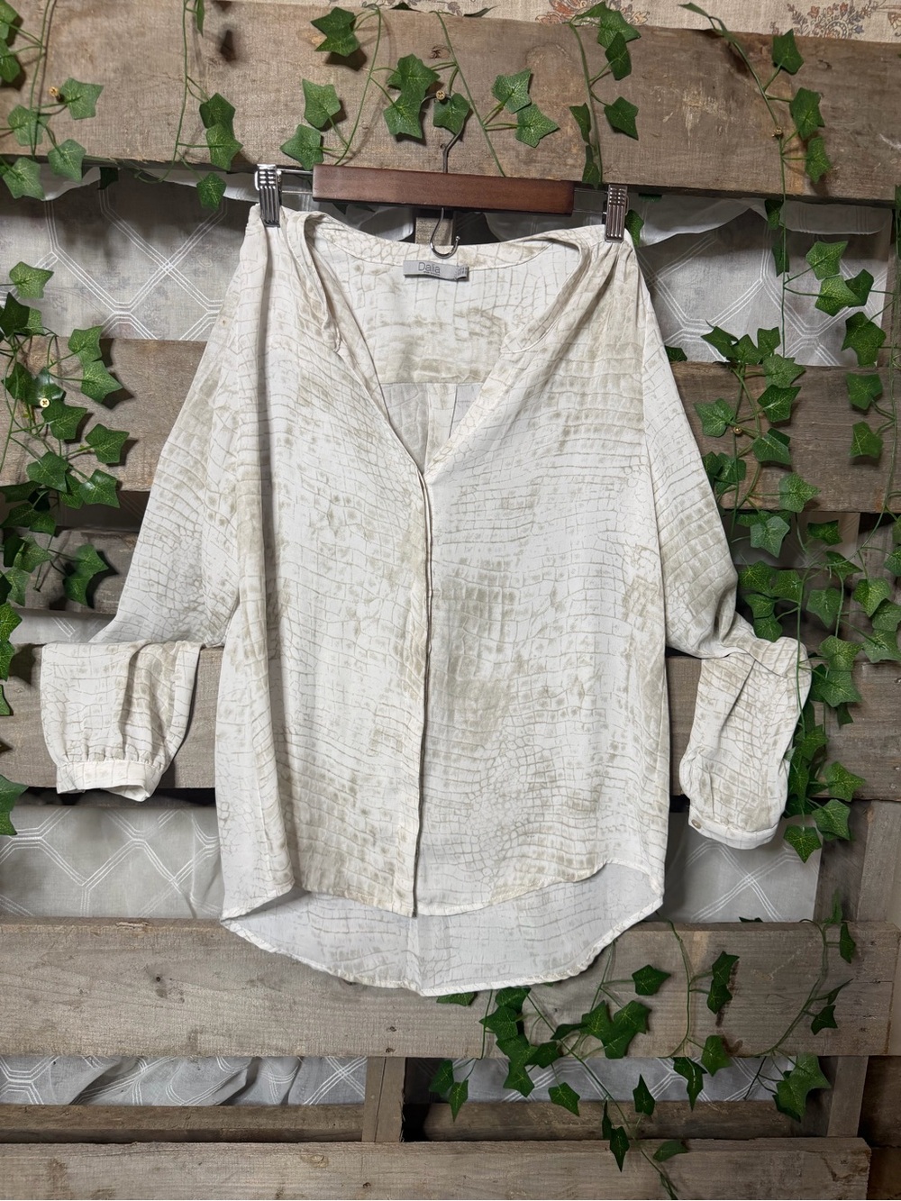 Dalia Light Cream Textured Button-Down Blouse